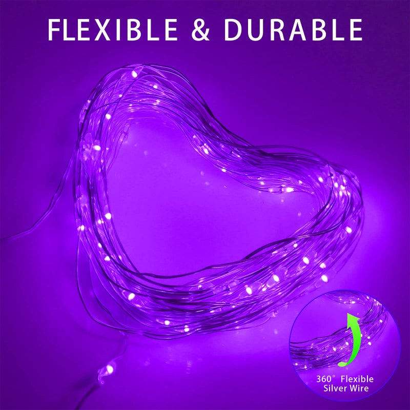 YAOZHOU Solar Christmas Halloween String Lights Purple Outdoor Waterproof 2Pack Total 200Led 8 Modes Copper String Lights Fairy Lights for Valentine's Day Garden, Patio, Fence, Balcony, Outdoors - Image 5